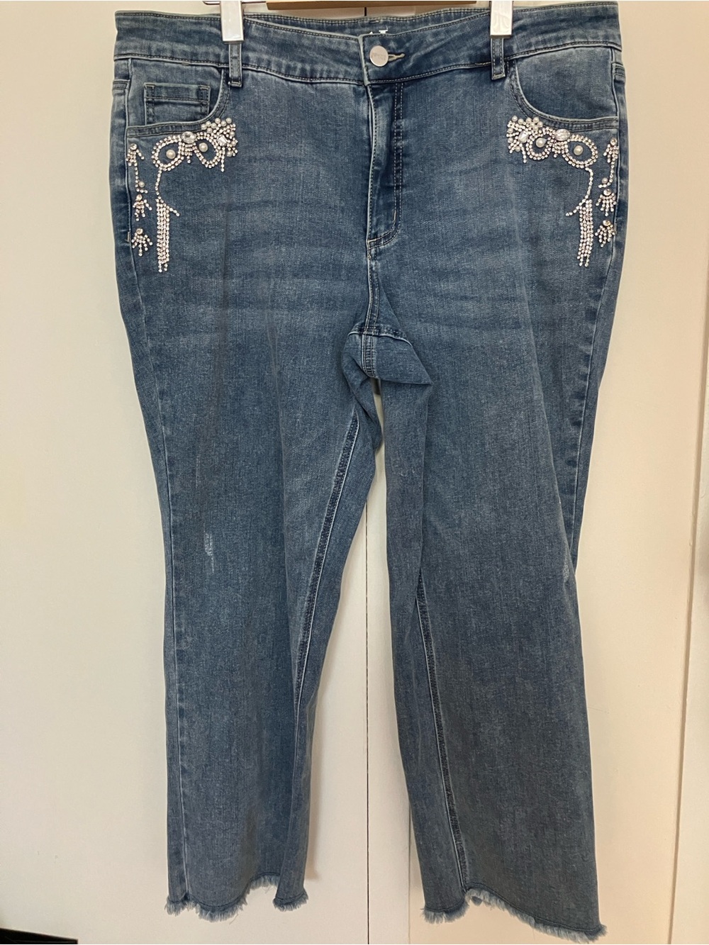 Blue Embellished Jeans for Women - Crystal Trim
